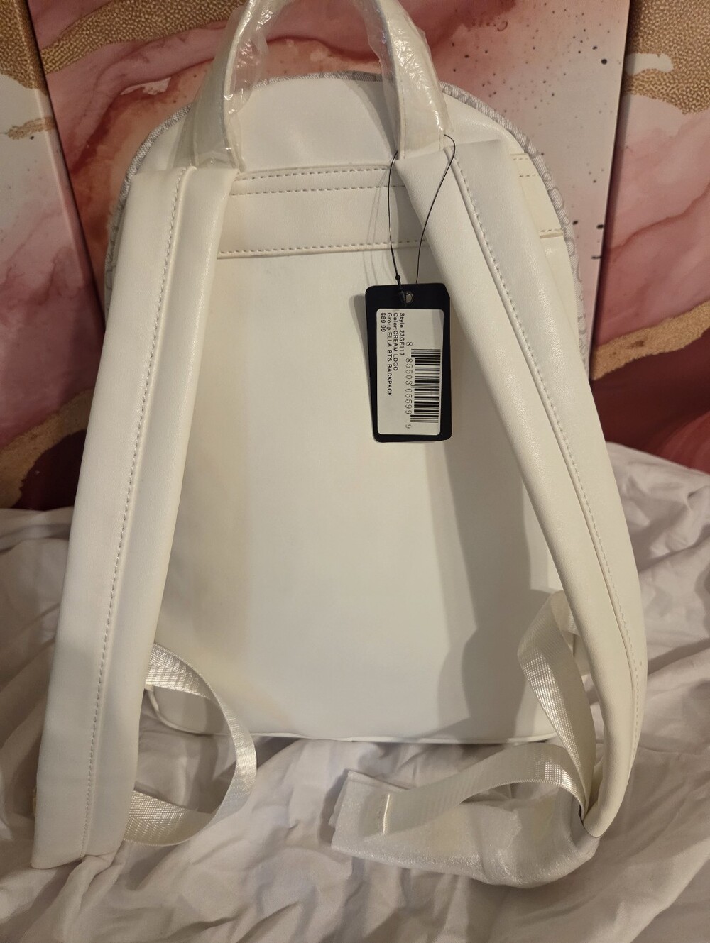 GUESS White & Pink Logo Stripe Backpack - Picture 2 of 6